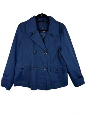 Lands'‎ End Navy Blue Double Breasted Collared Lightweight Rain Jacket Size M